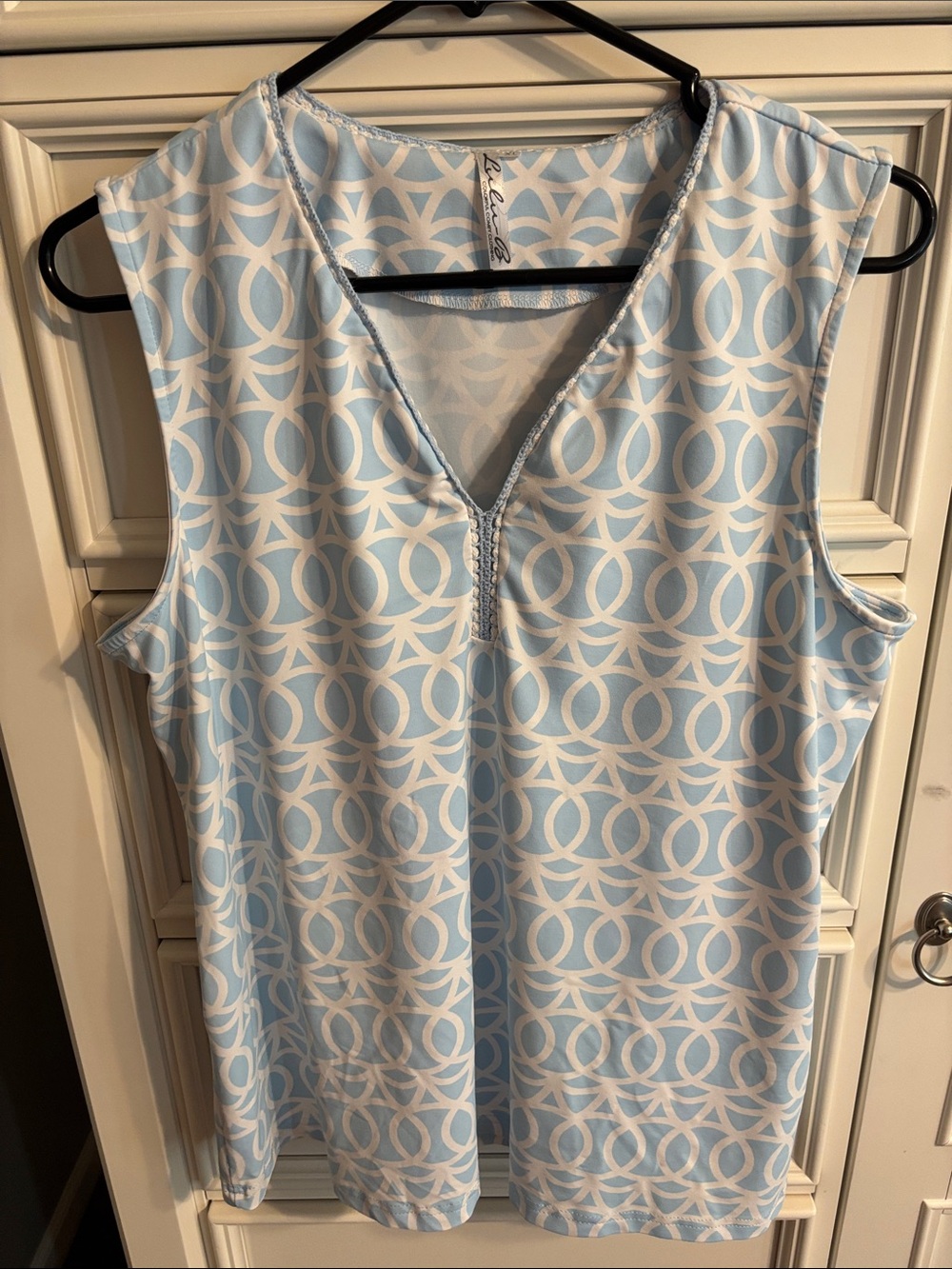 Lulu-B Light Blue and White Geometric V-Neck Camisole